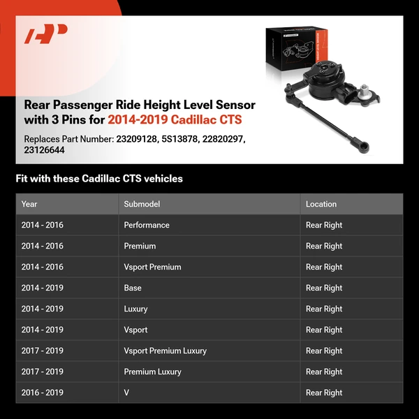 Rear Passenger Ride Height Level Sensor with 3 Pins for 2014-2019 Cadillac CTS
