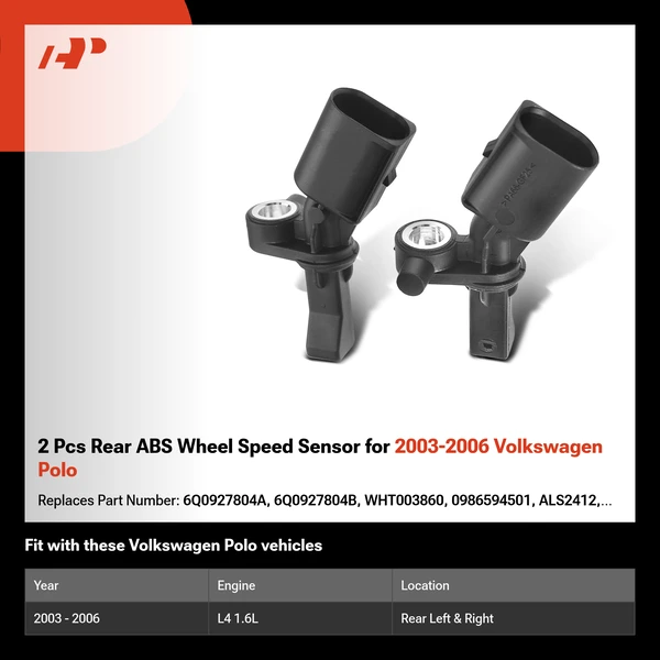 2 Pcs Rear ABS Wheel Speed Sensor for 2003-2006 Volkswagen Polo