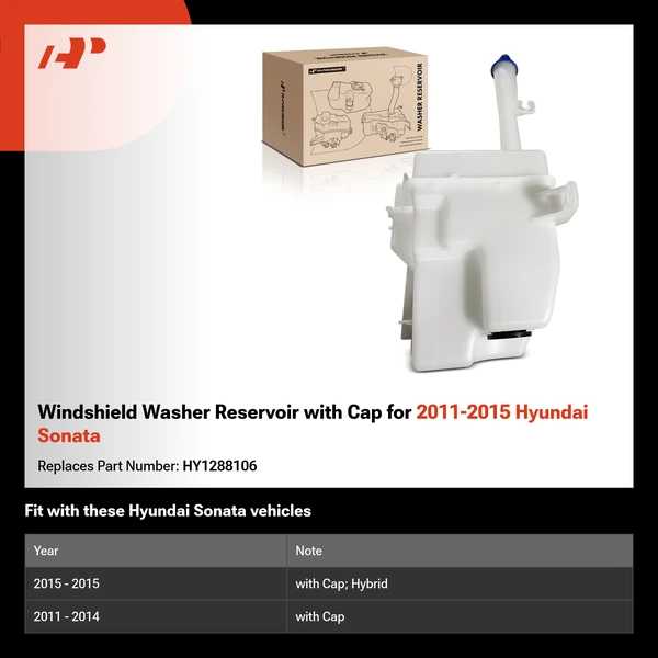 Windshield Washer Reservoir with Cap for 2011-2015 Hyundai Sonata