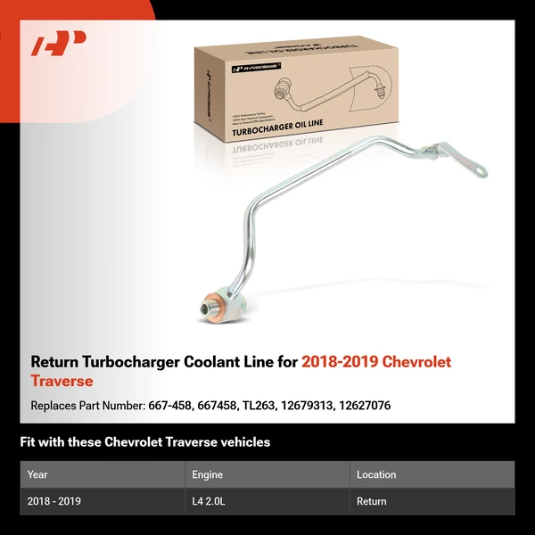 Return Turbocharger Coolant Line for 2018-2019 Chevrolet Traverse