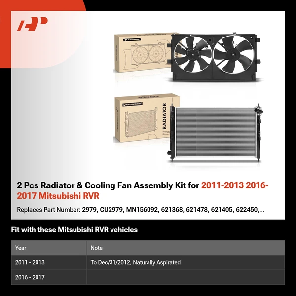 2 Pcs Radiator & Cooling Fan Assembly Kit for 2011-2013 2016-2017 Mitsubishi RVR