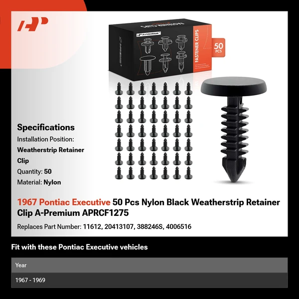 1967 Pontiac Executive 50 Pcs Nylon Black Weatherstrip Retainer Clip A-Premium APRCF1275