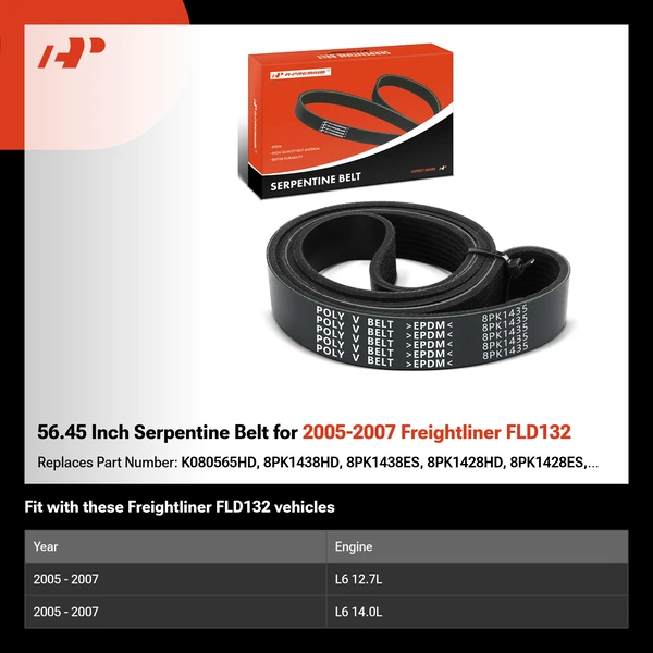 56.45 Inch Serpentine Belt for 2005-2007 Freightliner FLD132