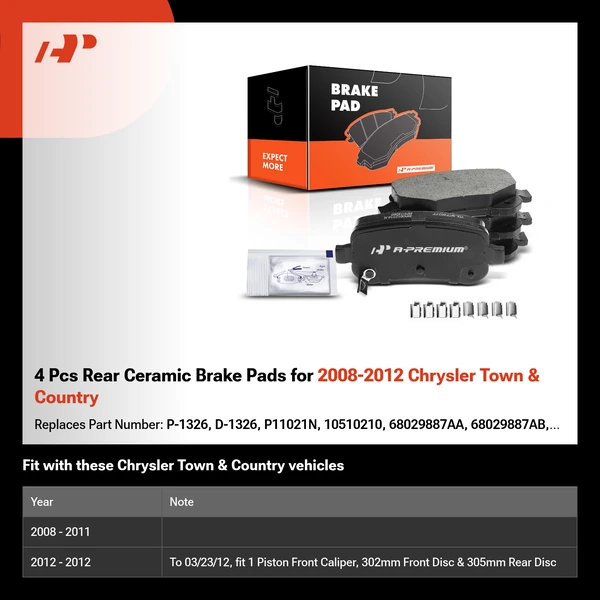 4 Pcs Rear Ceramic Brake Pads for 2008-2012 Chrysler Town & Country