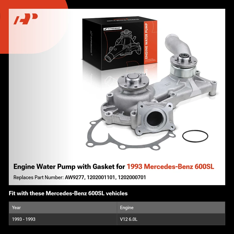Engine Water Pump with Gasket for 1993 Mercedes-Benz 600SL