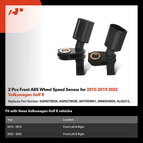 2 Pcs Front ABS Wheel Speed Sensor for 2015-2019 2022 Volkswagen Golf R