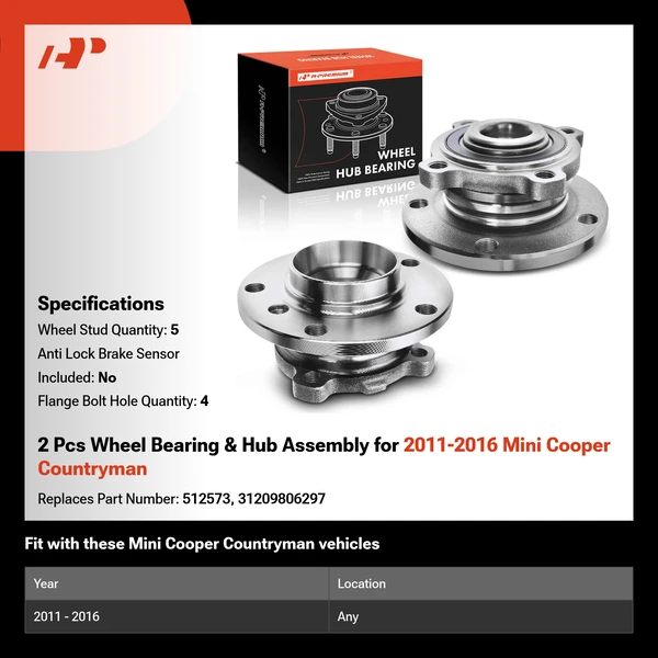 2 Pcs Wheel Bearing & Hub Assembly for 2011-2016 Mini Cooper Countryman