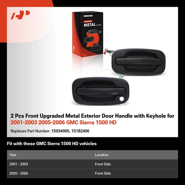 2 Pcs Front Upgraded Metal Exterior Door Handle with Keyhole for 2001-2003 2005-2006 GMC Sierra 1500 HD