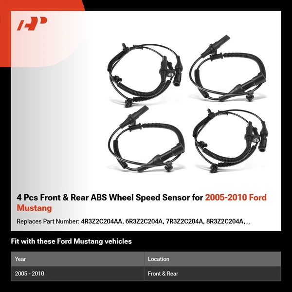 4 Pcs Front & Rear ABS Wheel Speed Sensor for 2005-2010 Ford Mustang