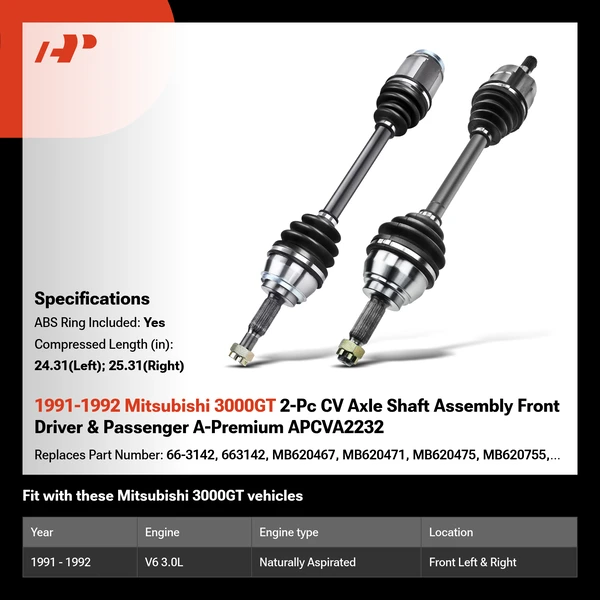 1991-1992 Mitsubishi 3000GT 2-Pc CV Axle Shaft Assembly Front Driver & Passenger A-Premium APCVA2232