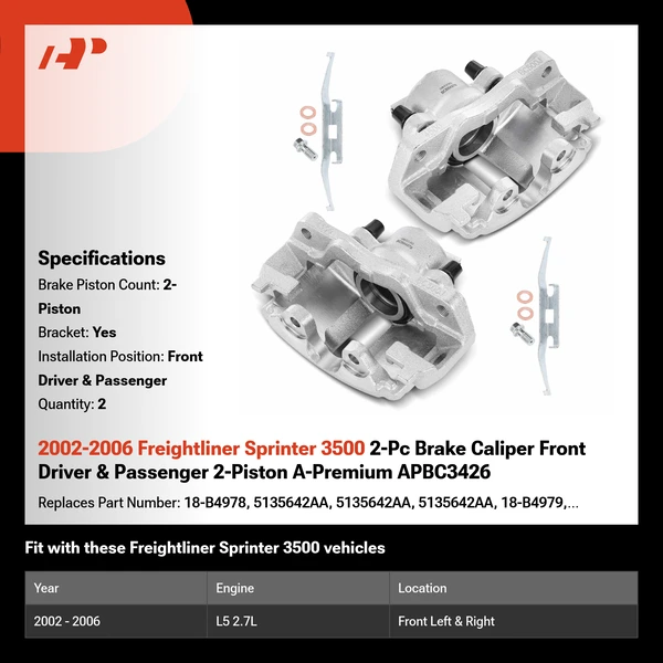 2002-2006 Freightliner Sprinter 3500 2-Pc Brake Caliper Front Driver & Passenger 2-Piston A-Premium APBC3426