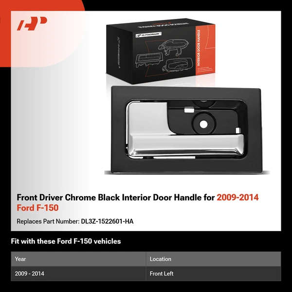 Front Driver Chrome Black Interior Door Handle for 2009-2014 Ford F-150
