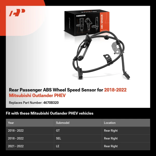 Rear Passenger ABS Wheel Speed Sensor for 2018-2022 Mitsubishi Outlander PHEV