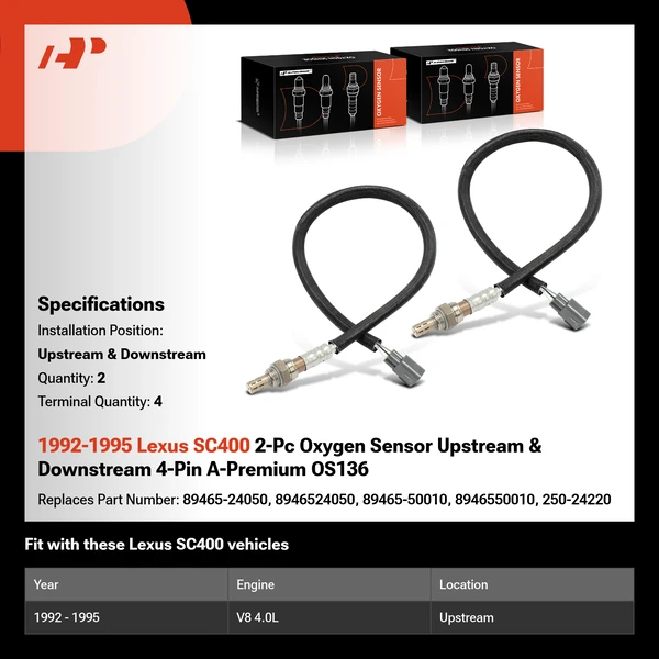 1992-1995 Lexus SC400 2-Pc Oxygen Sensor Upstream & Downstream 4-Pin A-Premium OS136