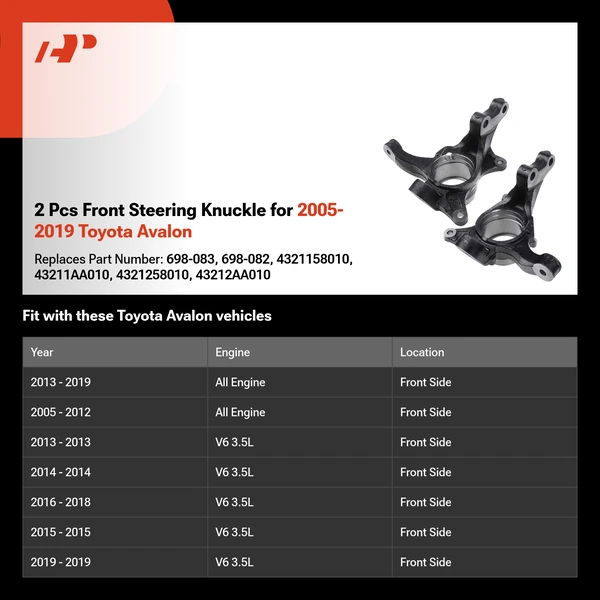 2 Pcs Front Steering Knuckle for 2005-2019 Toyota Avalon