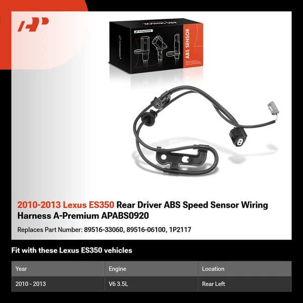 2010-2013 Lexus ES350 Rear Driver ABS Speed Sensor Wiring Harness A-Premium APABS0920