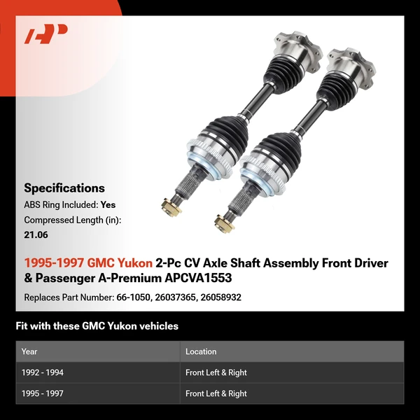 1995-1997 GMC Yukon 2-Pc CV Axle Shaft Assembly Front Driver & Passenger A-Premium APCVA1553