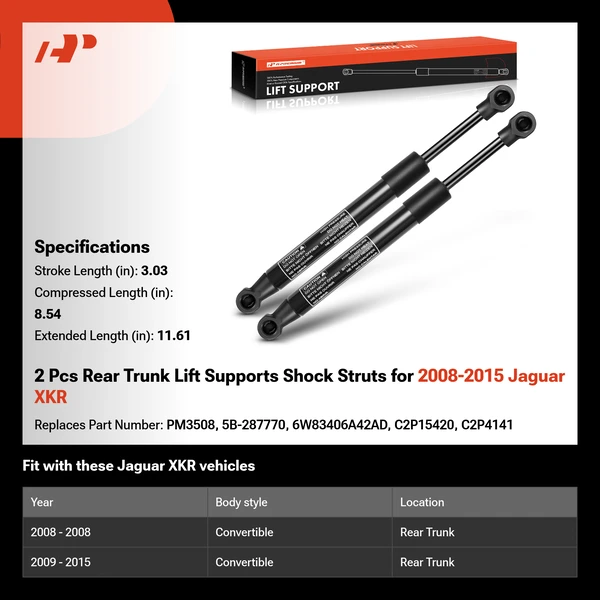 2 Pcs Rear Trunk Lift Supports Shock Struts for 2008-2015 Jaguar XKR