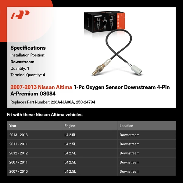 2007-2013 Nissan Altima 1-Pc Oxygen Sensor Downstream 4-Pin A-Premium OS084