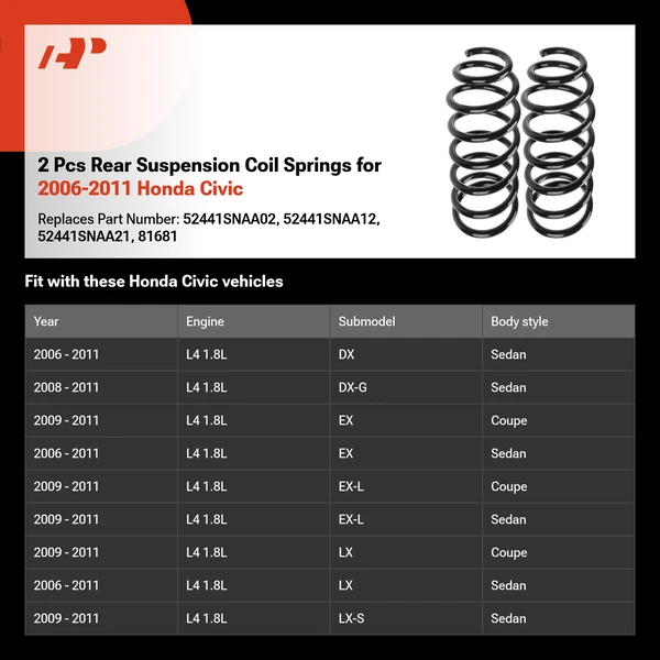 2 Pcs Rear Suspension Coil Springs for 2006-2011 Honda Civic