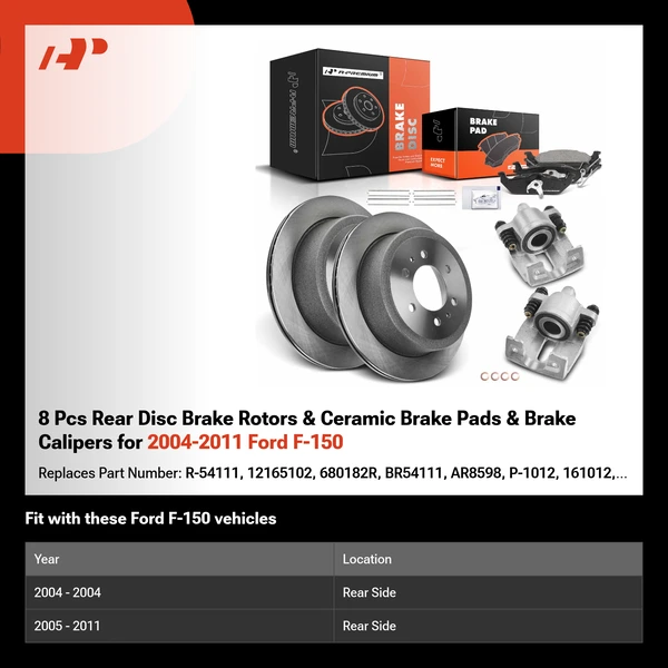 8 Pcs Rear Disc Brake Rotors & Ceramic Brake Pads & Brake Calipers for 2004-2011 Ford F-150