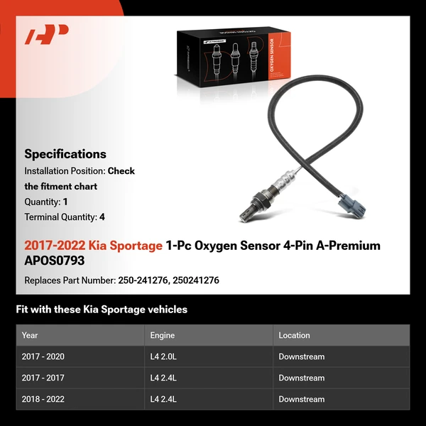 2017-2022 Kia Sportage 1-Pc Oxygen Sensor 4-Pin A-Premium APOS0793
