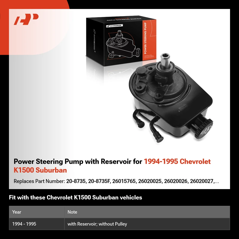 Power Steering Pump with Reservoir for 1994-1995 Chevrolet K1500 Suburban