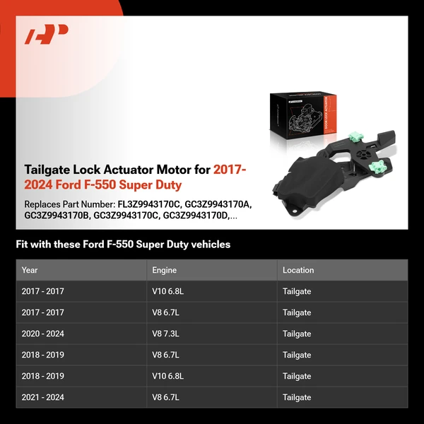 Tailgate Lock Actuator Motor for 2017-2024 Ford F-550 Super Duty