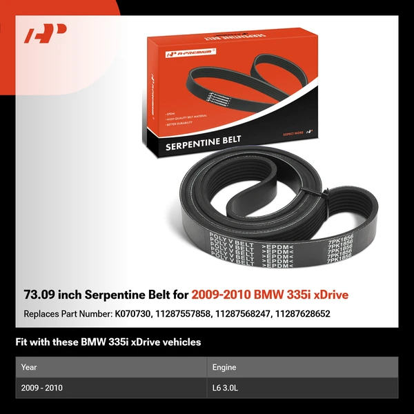 73.09 inch Serpentine Belt for 2009-2010 BMW 335i xDrive