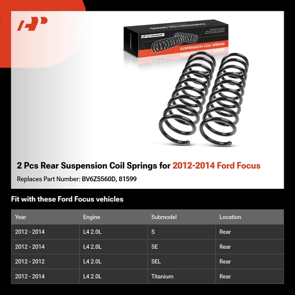 2 Pcs Rear Suspension Coil Springs for 2012-2014 Ford Focus