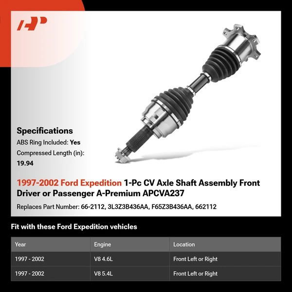 1997-2002 Ford Expedition 1-Pc CV Axle Shaft Assembly Front Driver or Passenger A-Premium APCVA237