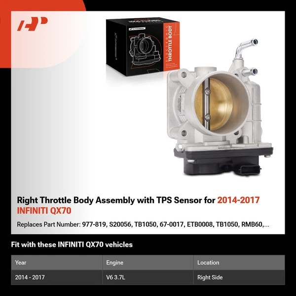 Right Throttle Body Assembly with TPS Sensor for 2014-2017 INFINITI QX70