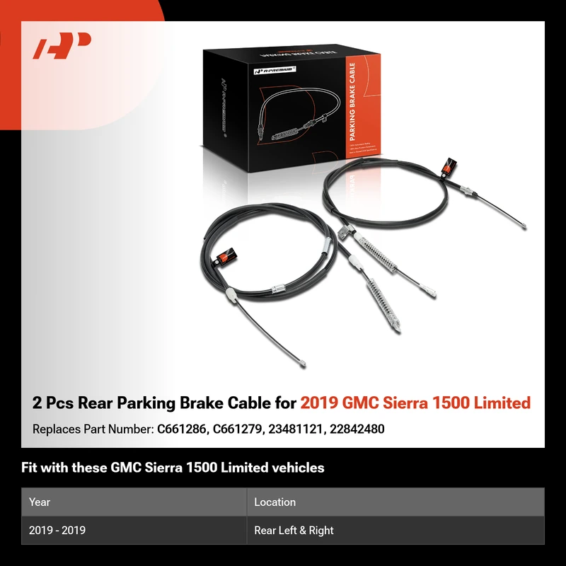 2 Pcs Rear Parking Brake Cable for 2019 GMC Sierra 1500 Limited