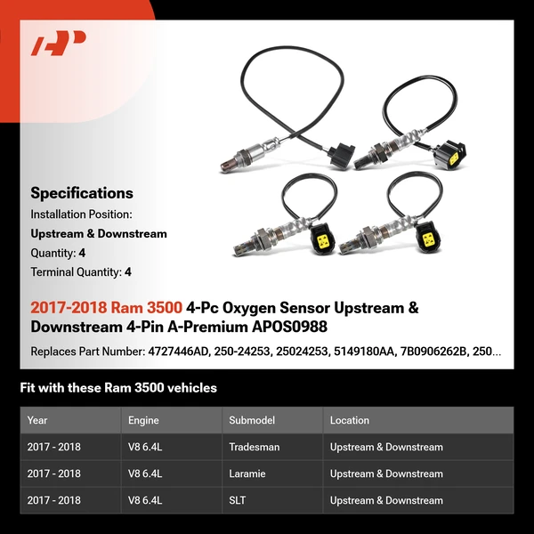 2017-2018 Ram 3500 4-Pc Oxygen Sensor Upstream & Downstream 4-Pin A-Premium APOS0988