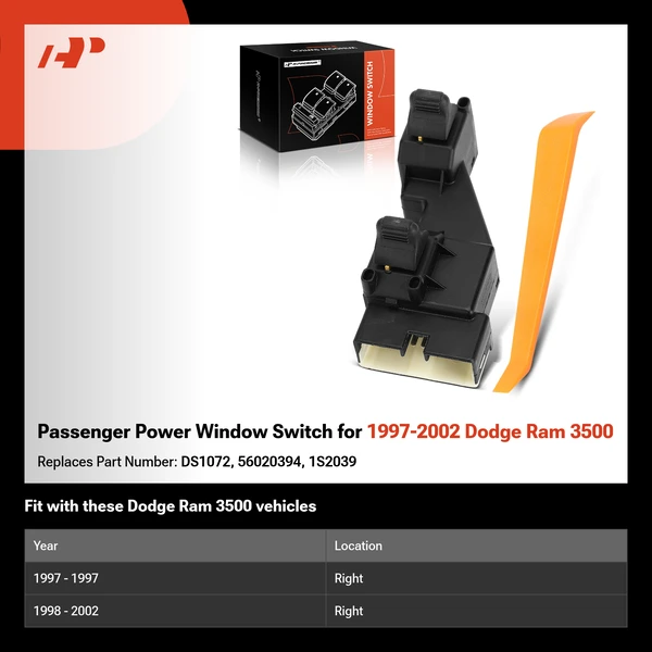 Passenger Power Window Switch for 1997-2002 Dodge Ram 3500