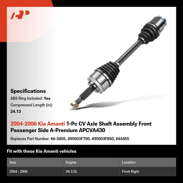 2004-2006 Kia Amanti 1-Pc CV Axle Shaft Assembly Front Passenger Side A-Premium APCVA430