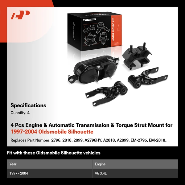 4 Pcs Engine & Automatic Transmission & Torque Strut Mount for 1997-2004 Oldsmobile Silhouette