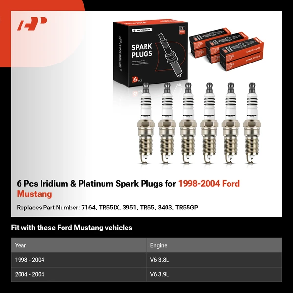 6 Pcs Iridium & Platinum Spark Plugs for 1998-2004 Ford Mustang