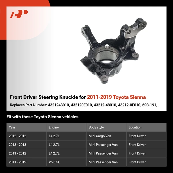 Front Driver Steering Knuckle for 2011-2019 Toyota Sienna