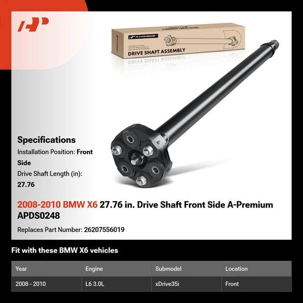 2008-2010 BMW X6 27.76 in. Drive Shaft Front Side A-Premium APDS0248