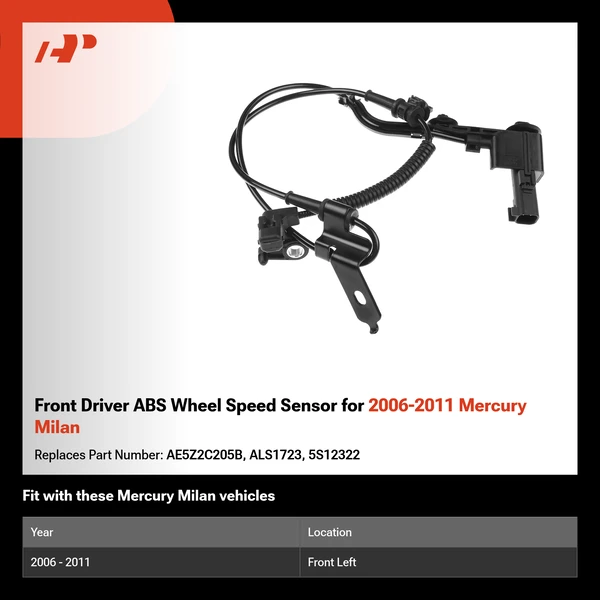 Front Driver ABS Wheel Speed Sensor for 2006-2011 Mercury Milan
