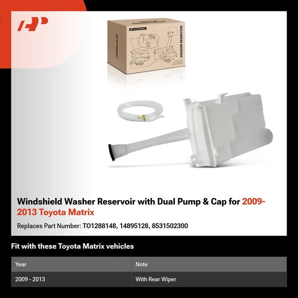 Windshield Washer Reservoir with Dual Pump & Cap for 2009-2013 Toyota Matrix