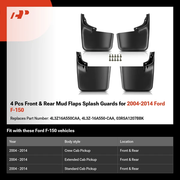 4 Pcs Front & Rear Mud Flaps Splash Guards for 2004-2014 Ford F-150