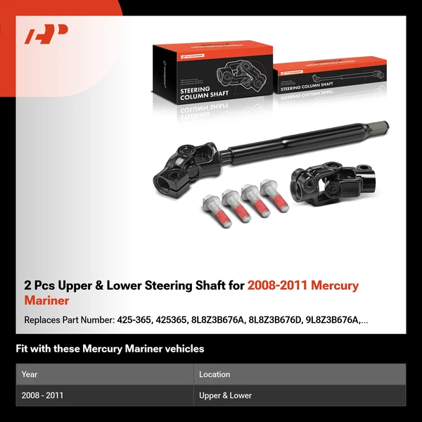 2 Pcs Upper & Lower Steering Shaft for 2008-2011 Mercury Mariner
