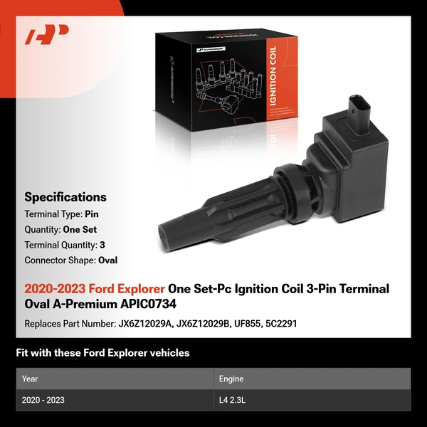 2020-2023 Ford Explorer One Set-Pc Ignition Coil 3-Pin Terminal Oval A-Premium APIC0734