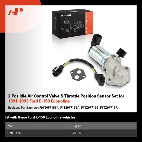 2 Pcs Idle Air Control Valve & Throttle Position Sensor Set for 1991-1993 Ford E-150 Econoline