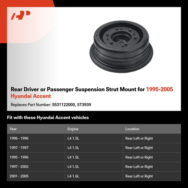 Rear Driver or Passenger Suspension Strut Mount for 1995-2005 Hyundai Accent