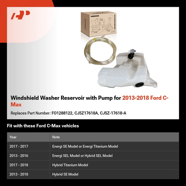 Windshield Washer Reservoir with Pump for 2013-2018 Ford C-Max