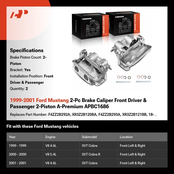 1999-2001 Ford Mustang 2-Pc Brake Caliper Front Driver & Passenger 2-Piston A-Premium APBC1686