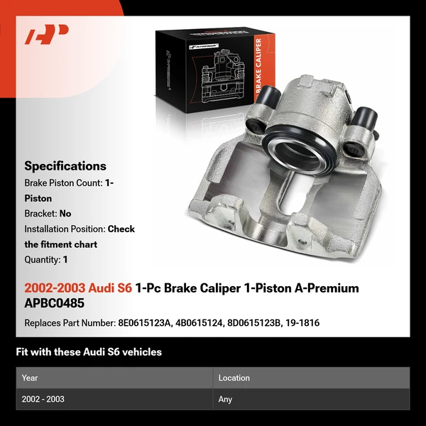 2002-2003 Audi S6 1-Pc Brake Caliper 1-Piston A-Premium APBC0485